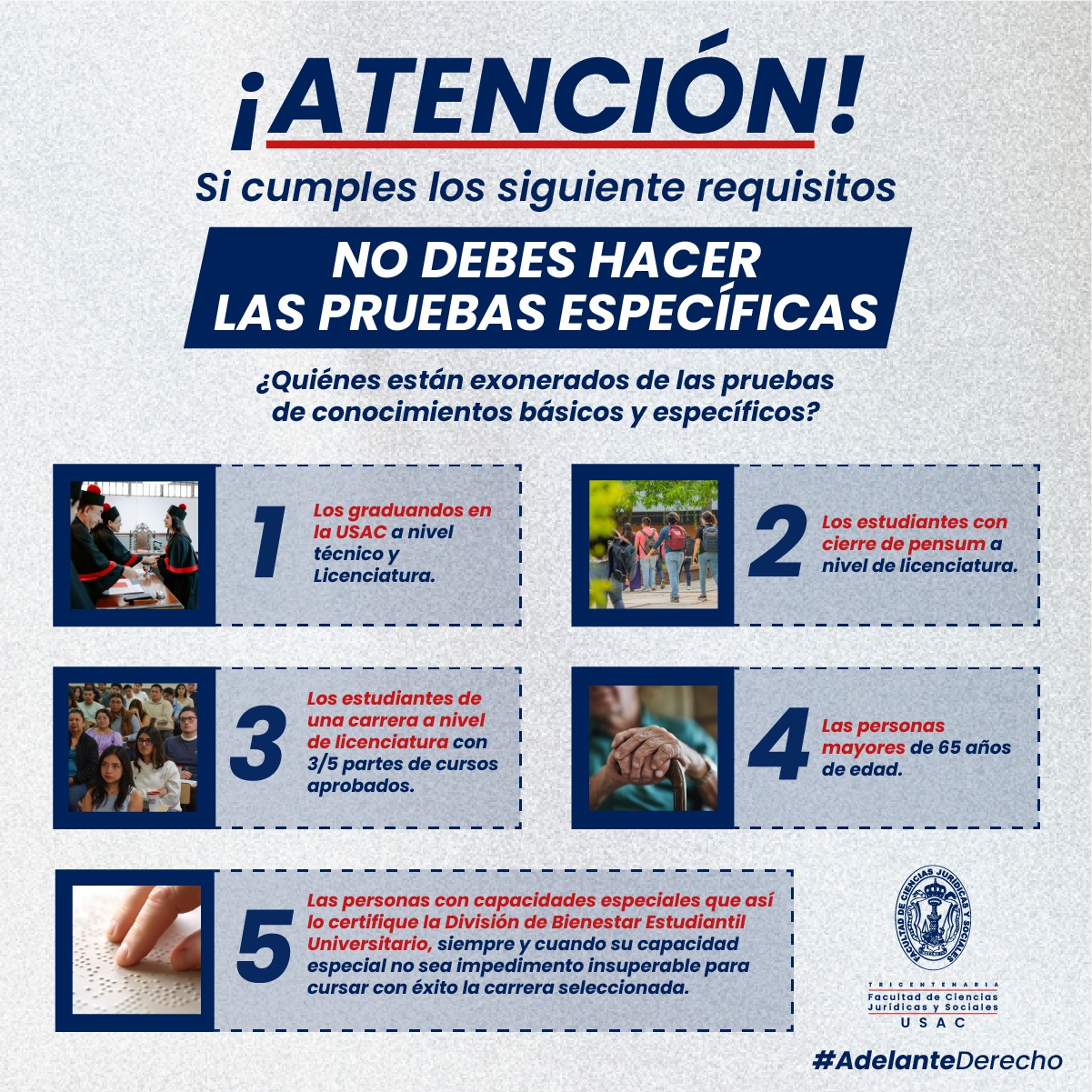Exoneracion a pruebas especificas facultad de ciencias juridicas y sociales usac